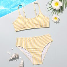 Купальник бикини в полоску для девочек Shein