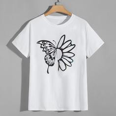 Мужская футболка с принтом бабочки и цветка Shein