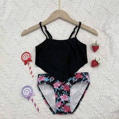 Сплошной купальник с цветочным принтом для девочек Shein