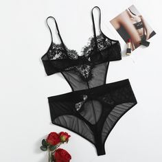 Сетчатое боди с кружевом размера плюс Shein