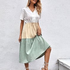 Контрастное платье-рубашка Shein