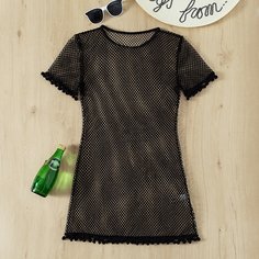 Накидка в сеточку с помпонами Shein