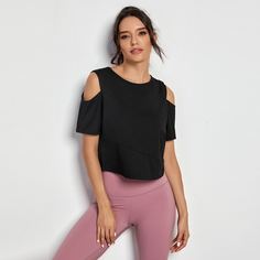 Одноцветный Спортивные футболки Shein