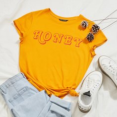 Футболка с текстовым принтом и коротким рукавом Shein