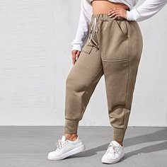 Спортивные брюки размера плюс на кулиске с карманом Shein