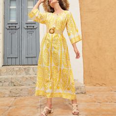 с бахромой Принт Бохо Арабские платья Shein