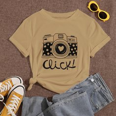 Футболка размера плюс с принтом камеры Shein