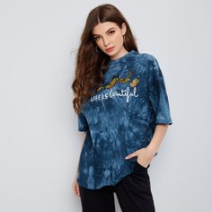 Топ с принтом тай-дай и узором бабочки Shein