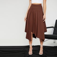Асимметричный Одноцветный Повседневный Юбки Shein