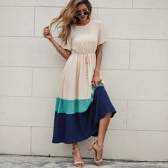 узел Контрастный цвет Повседневный Платье Shein