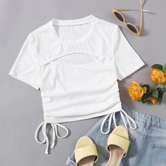 с разрезом Одноцветный Сексуальный Футболки Shein