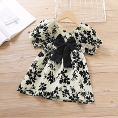 с бантом Растения милый Платья для девочек Shein