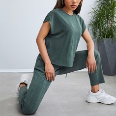 Однотонные брюки и топ с оригинальным рукавом Shein