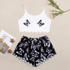 Пижама на бретельках размера плюс с принтом бабочки Shein