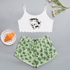 Пижама на бретельках размера плюс с принтом коровы Shein