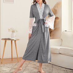 Ночной халат с карманом и поясом Shein