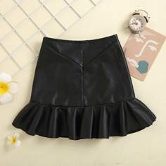 С оборками Одноцветный Повседневный Юбки для девочек Shein