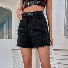 Разрезы Одноцветный Джинсовые шорты Shein