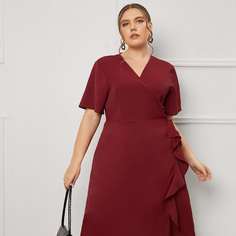 с оборками Одноцветный Повседневный Платья размер плюс Shein