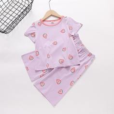 Пижама с принтом клубники для девочек Shein