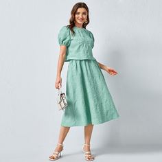 Жаккардовые юбка и топ с пышными рукавами Shein
