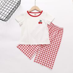 с вышивкой Клетка милый Домашняя одежда для девочек Shein