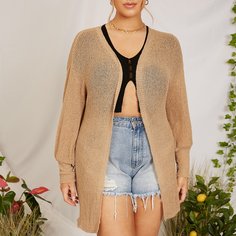 Одноцветный Повседневный Кардиганы размер плюс Shein