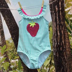 Слитный купальник с узором клубники для девочек Shein