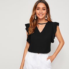 Топ с рукавом бабочка и v-образным разрезом Shein