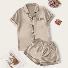 Контрастная атласная пижама Shein