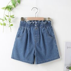 Карман Одноцветный Джинсовые шорты для девочек Shein