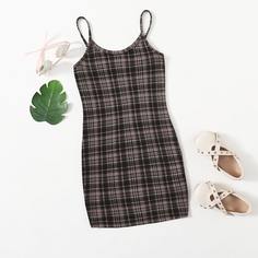 Облегающее платье в клетку для девочек Shein