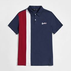 Мужская контрастная рубашка-поло с текстовым принтом Shein