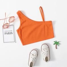 Однотонный асимметрический топ с вырезом для девочек Shein
