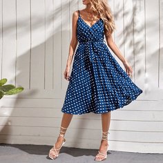 плиссированное В горошек Повседневный Платье Shein