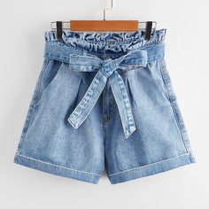 Пояс Одноцветный Джинсовые шорты Shein