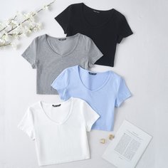 Одноцветный Повседневный Футболки Shein