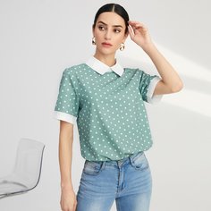 Контрастный воротник В горошёк Элегантный Блузы Shein