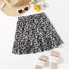 Юбка с оборкой и цветочным принтом Shein