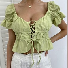 с оборками Одноцветный Бохо Женские топы Shein