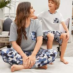 с карманами Камуфляж Повседневный Пижама размер плюс Shein