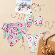 Бикини-купальник и накидка со случайным принтом сердца 3шт Shein