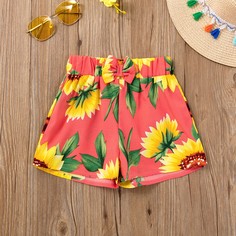 с бантом Цветочный Повседневный Шорты для девочек Shein
