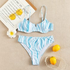 Двухцветный купальник бикини на косточках Shein