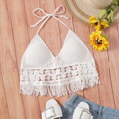 Накидка с бахромой и узлом сзади Shein