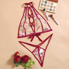 Комплект сетчатого нижнего белья размера плюс с вышивкой Shein