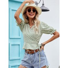 с оборками цветочный Бохо Блузы Shein
