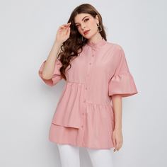 Однотонная блуза с оригинальным рукавом Shein