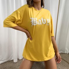 Удлиненная футболка с текстовым рисунком Shein