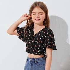узел Цветочный Бохо Блузки для девочек Shein